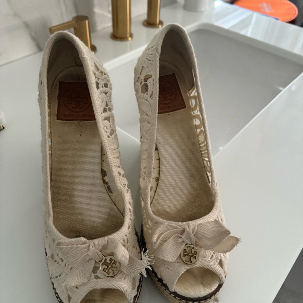 Tory Burch Lace Espadrille Peep-Toe Shoes